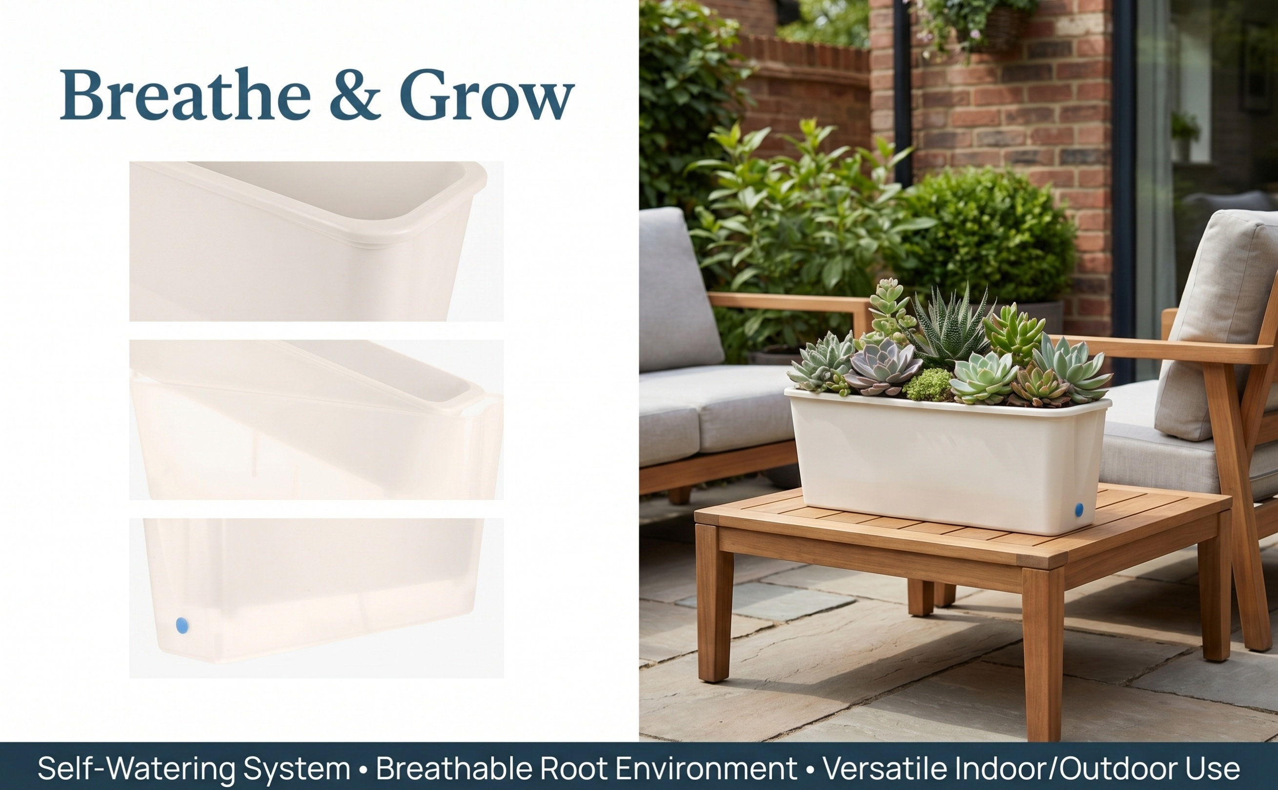 Self-Watering Planter - Rectangle Self Watering Narrow Planter Box